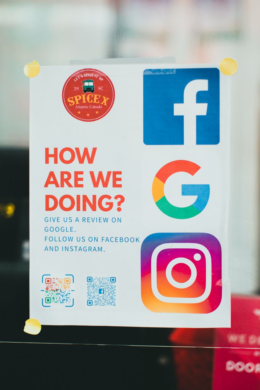 Shop window poster asking customers for a Google review