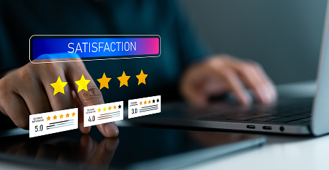 Customer satisfaction star ratings over a laptop