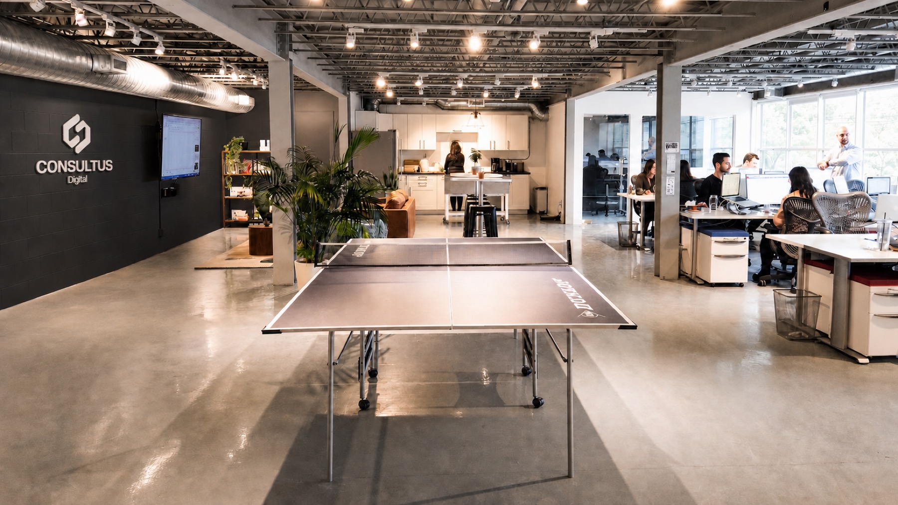 The Consultus Digital office with a ping pong table